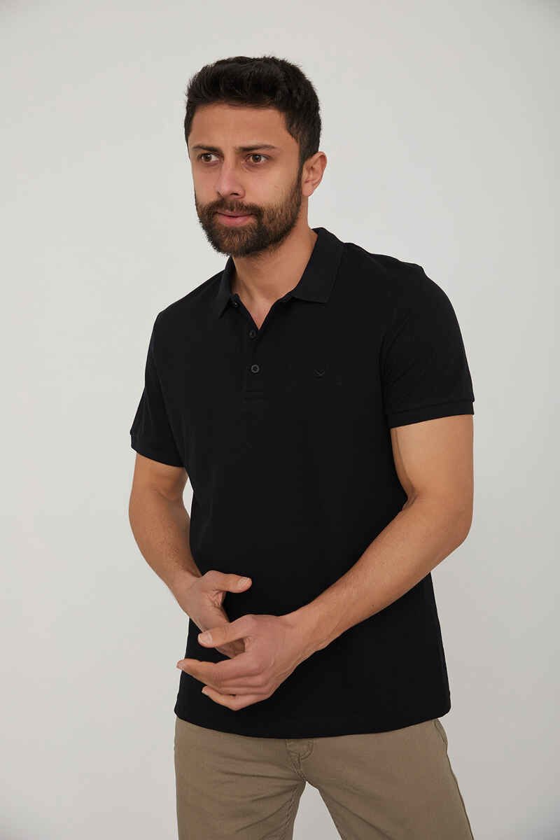 CAZ 4613 - 4713 Polo Yaka Erkek Yakalı Pike T-Shirt Siyah