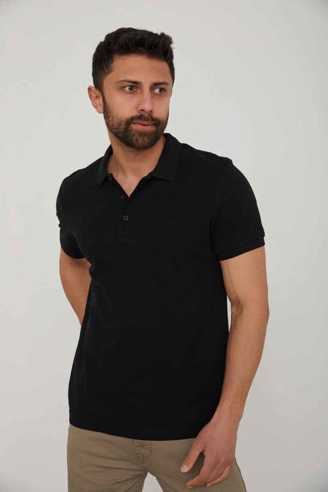CAZ 4613 - 4713 Polo Yaka Erkek Yakalı Pike T-Shirt Siyah
