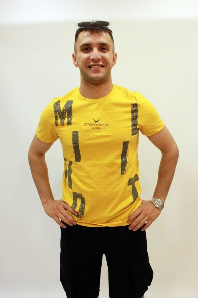 CAZ 4089 Bisiklet Yaka Baskılı Erkek T-Shirt Hardal