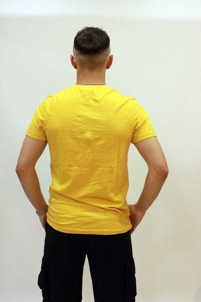 CAZ 4089 Bisiklet Yaka Baskılı Erkek T-Shirt Hardal