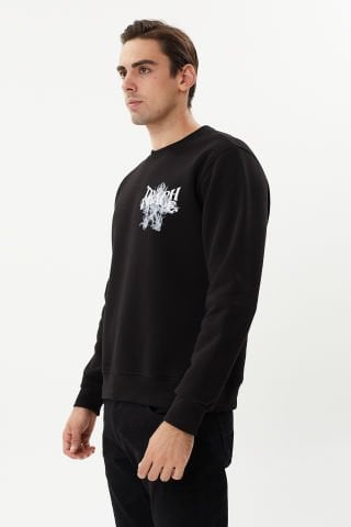 ESW 2757-D Black Sırt Baskılı Bisiklet Yaka Şardonlu Erkek Kalın Sweat Siyah