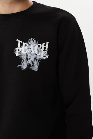 ESW 2757-D Black Sırt Baskılı Bisiklet Yaka Şardonlu Erkek Kalın Sweat Siyah