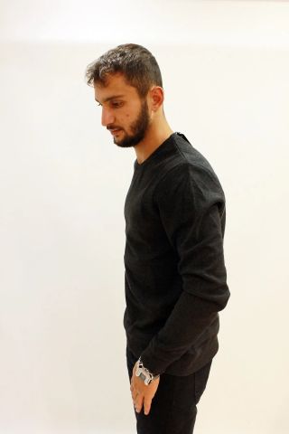 Cazador 5621 Selanik Örgü Erkek Düz Bisiklet Yaka Sweat Siyah Melanj