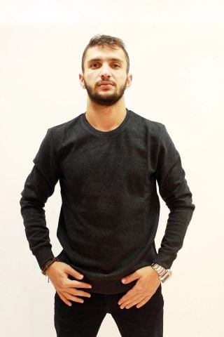 Cazador 5621 Selanik Örgü Erkek Düz Bisiklet Yaka Sweat Siyah Melanj