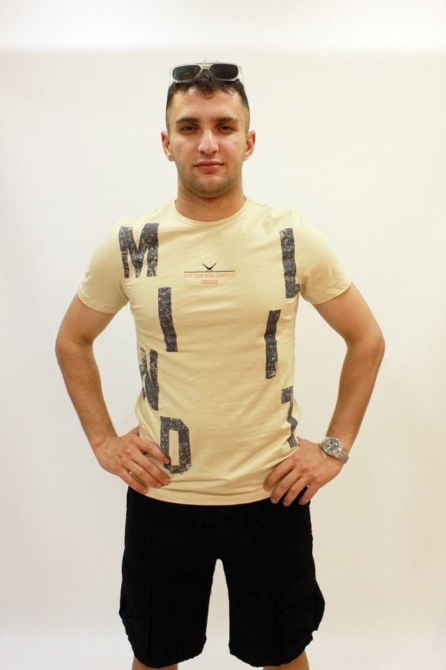 CAZ 4089 Bisiklet Yaka Baskılı Erkek T-Shirt Bej