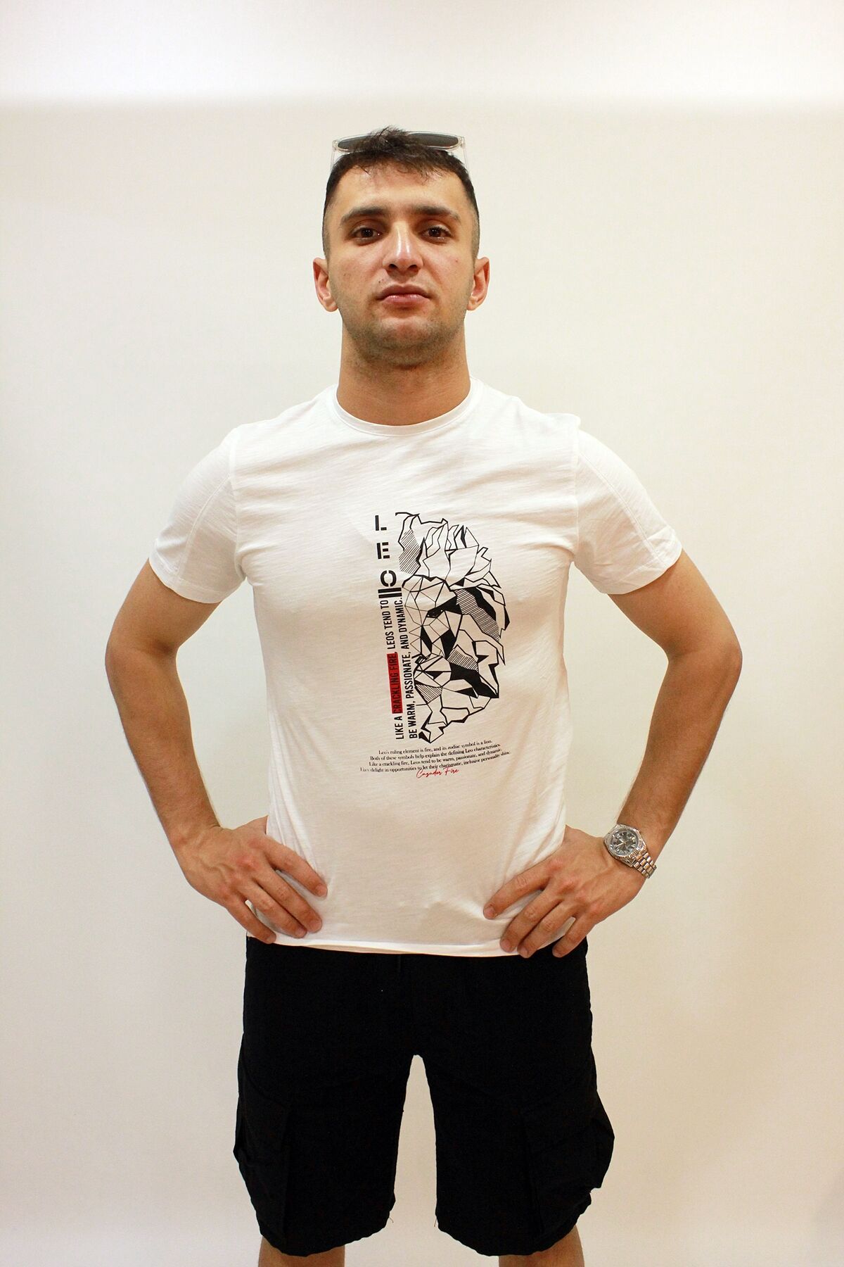 CAZ 4188 Bisiklet Yaka Baskılı Erkek T-Shirt Beyaz