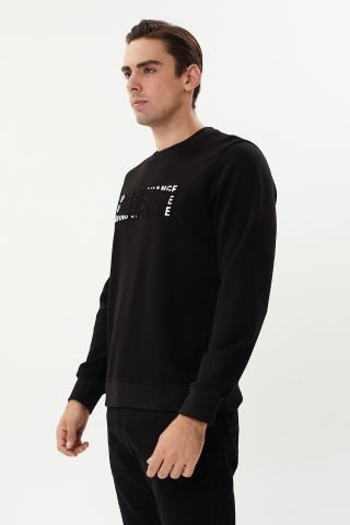 ESW 2738 Kabartma Baskılı Bisiklet Yaka Erkek Sweat Siyah