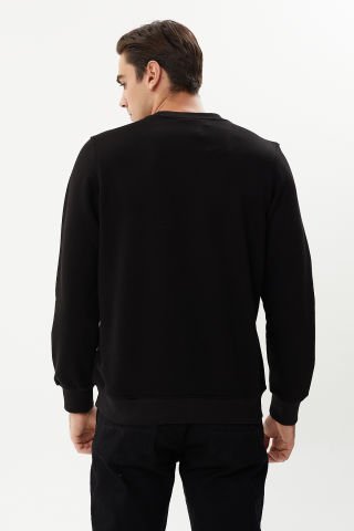 ESW 2738 Kabartma Baskılı Bisiklet Yaka Erkek Sweat Siyah