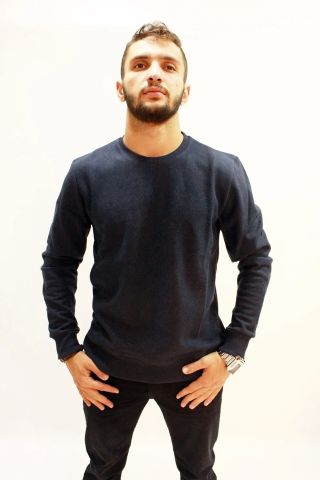 Cazador 5621 Selanik Örgü Erkek Düz Bisiklet Yaka Sweat lacivert melanj