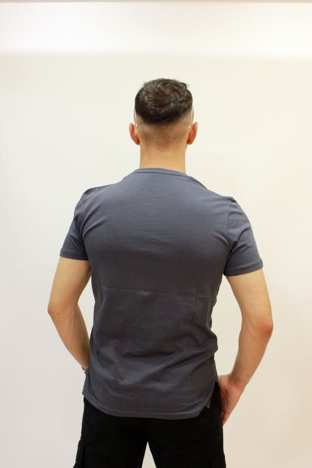 CAZ 4203 Bisiklet Yaka Baskılı Erkek T-Shirt Antrasit