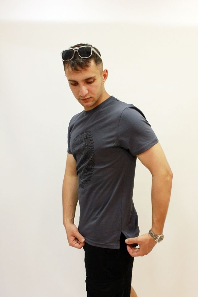 CAZ 4203 Bisiklet Yaka Baskılı Erkek T-Shirt Antrasit