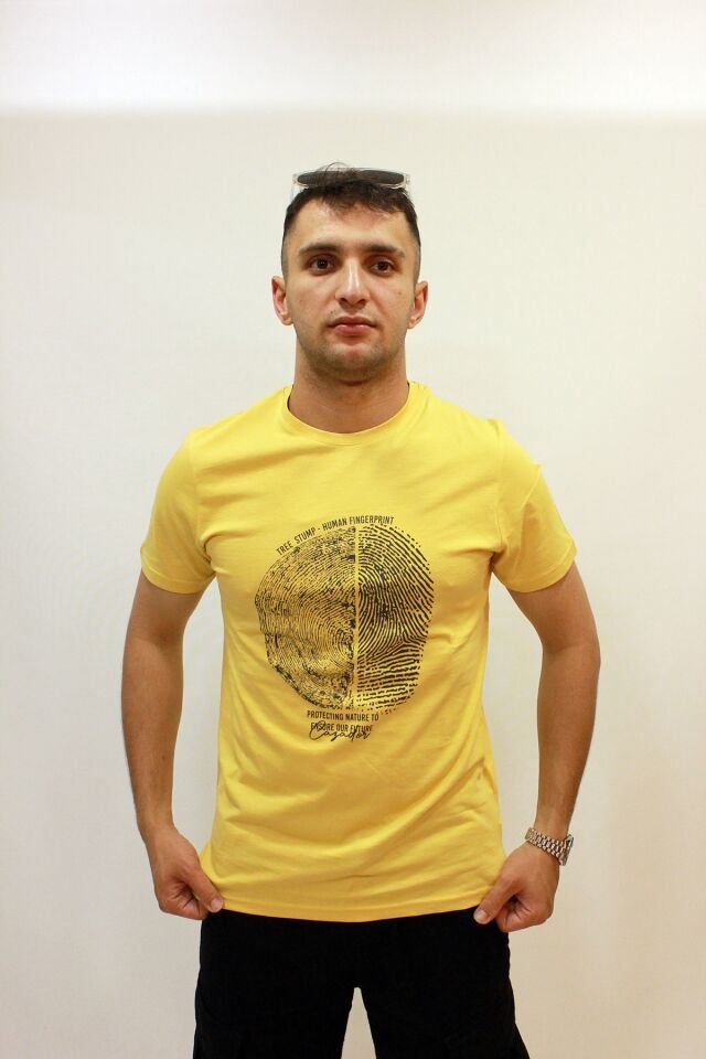 CAZ 4203 Bisiklet Yaka Baskılı Erkek T-Shirt A.Hardal