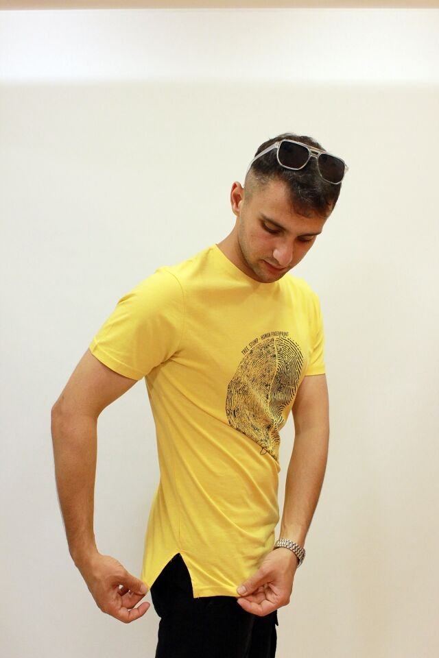 CAZ 4203 Bisiklet Yaka Baskılı Erkek T-Shirt A.Hardal