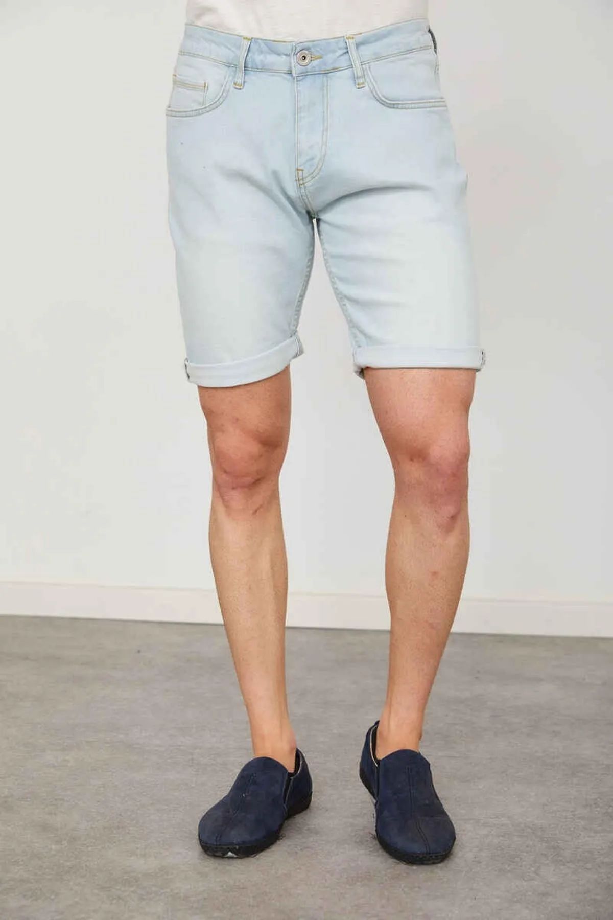 Cazador 6706 Light Blue Likralı Denim Kot Bermuda Şort