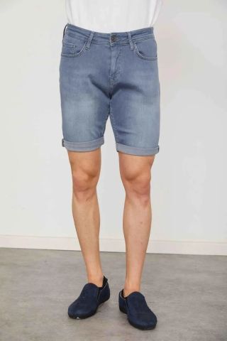 Cazador 6709 Grey Wash Likralı Denim Kot Bermuda Şort Füme