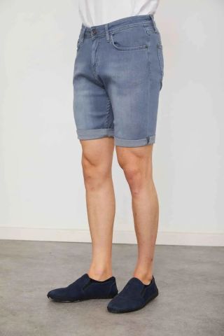 Cazador 6709 Grey Wash Likralı Denim Kot Bermuda Şort Füme