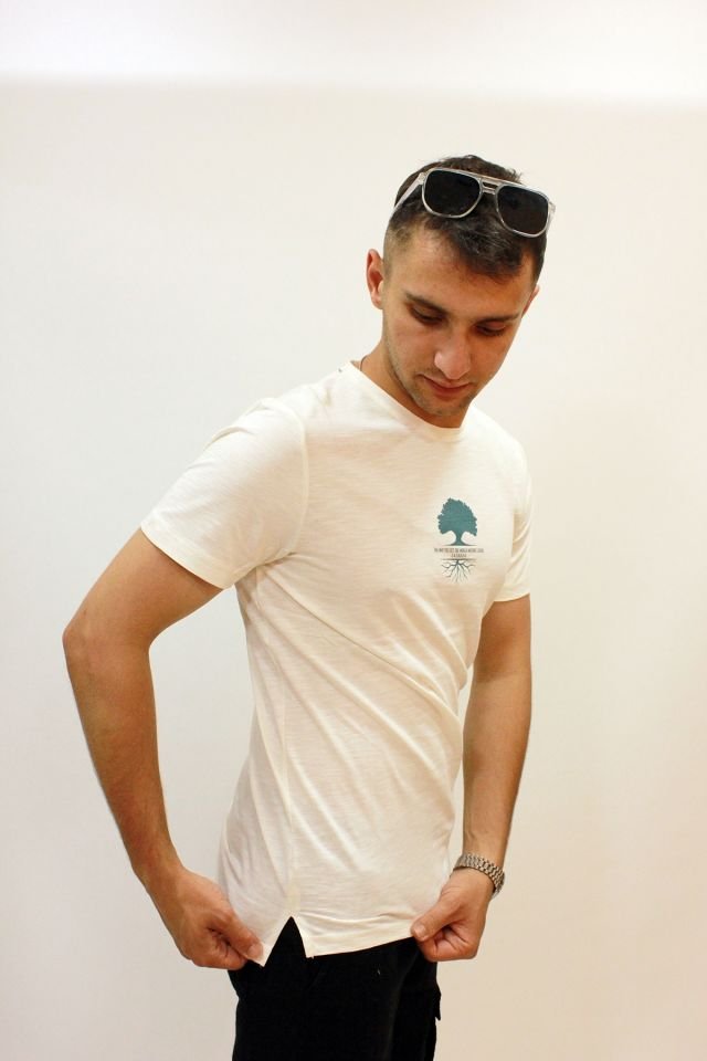 CAZ 4170 Erkek Baskılı Bisiklet Yaka T-Shirt Ekru
