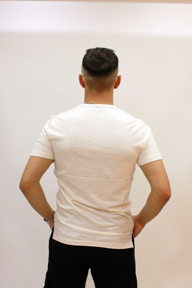 CAZ 4170 Erkek Baskılı Bisiklet Yaka T-Shirt Ekru