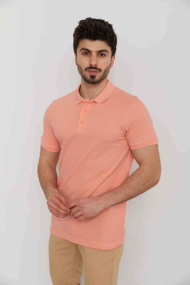 CAZ 4613 Polo Yaka Erkek Yakalı Pike T-Shirt Somon