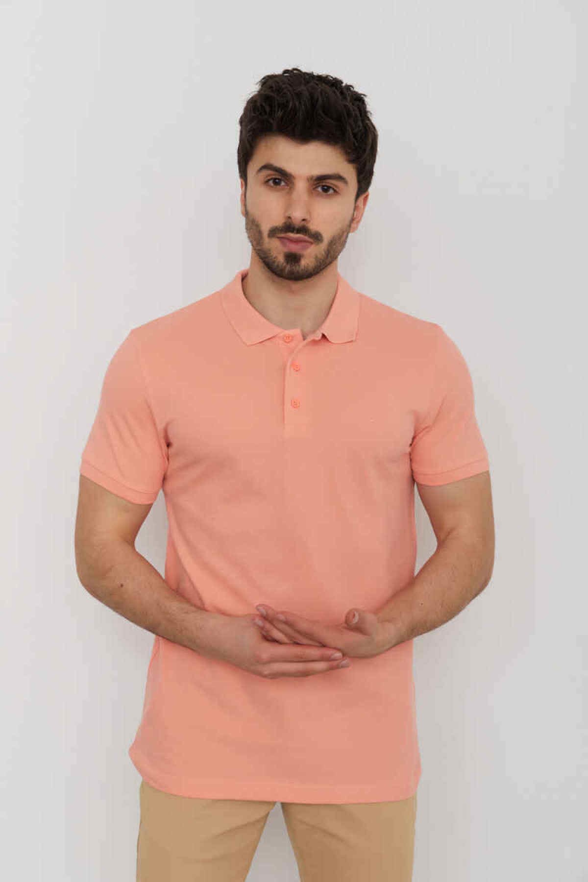 CAZ 4613 Polo Yaka Erkek Yakalı Pike T-Shirt Somon