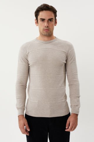 Twister ET 3630-T Soft Tapue Kendinden Desenli Bisiklet Yaka Erkek Triko Kazak bej