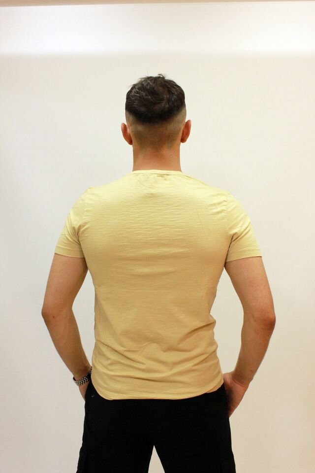 CAZ 4047 Bisiklet Yaka Baskılı Erkek T-Shirt Kum