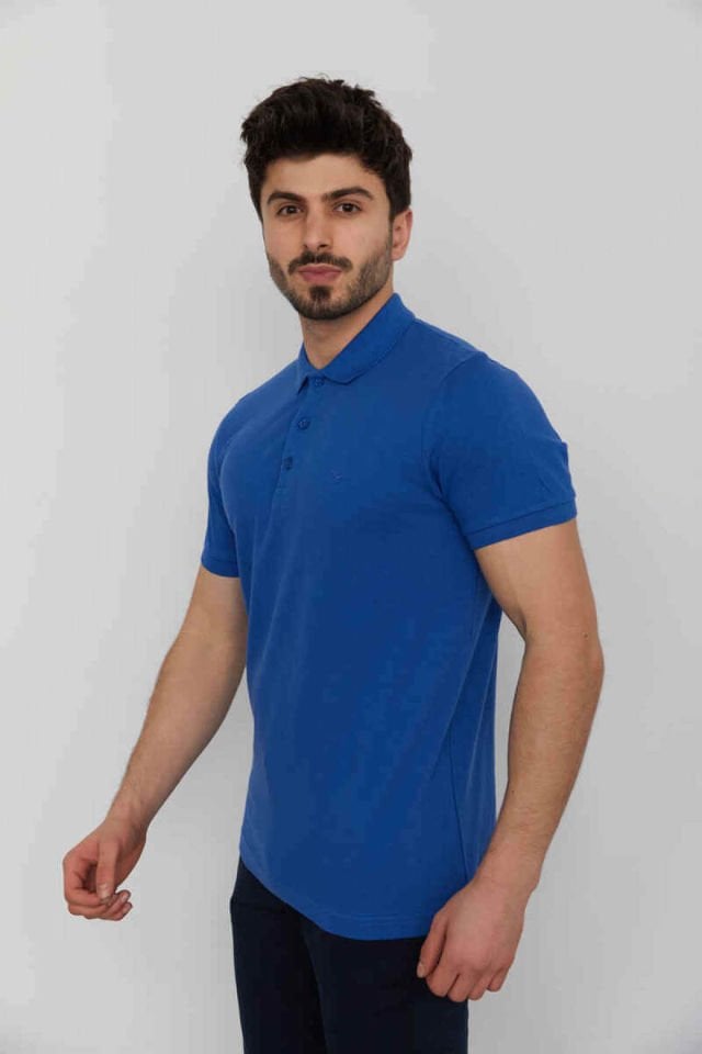 CAZ 4613 - 4713 Polo Yaka Erkek Yakalı Pike T-Shirt Civit Mavi