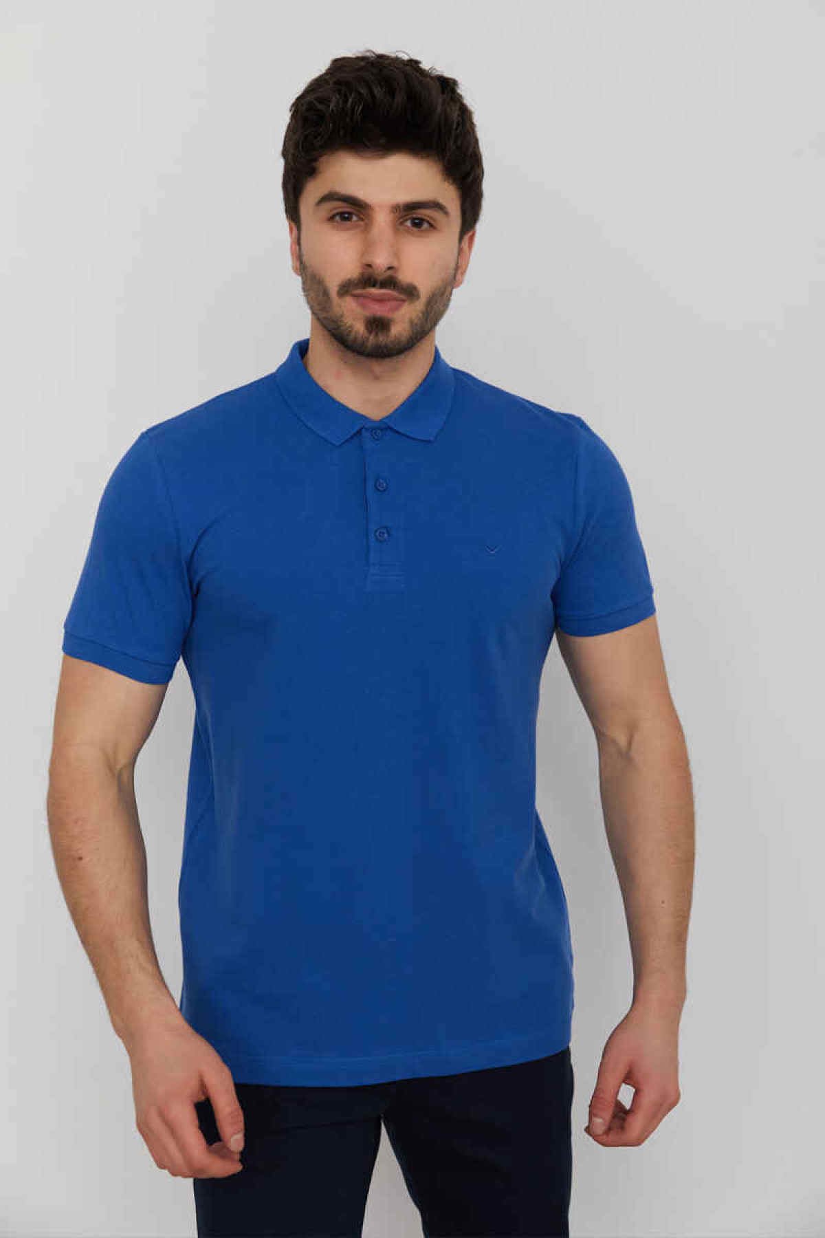 CAZ 4613 - 4713 Polo Yaka Erkek Yakalı Pike T-Shirt Civit Mavi