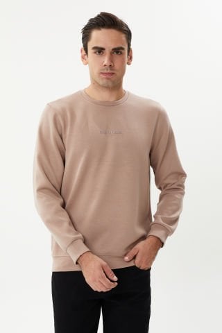 ESW 2892 Bisiklet Yaka Scuba Kumaş İnce Erkek Sweatshirt Vizon