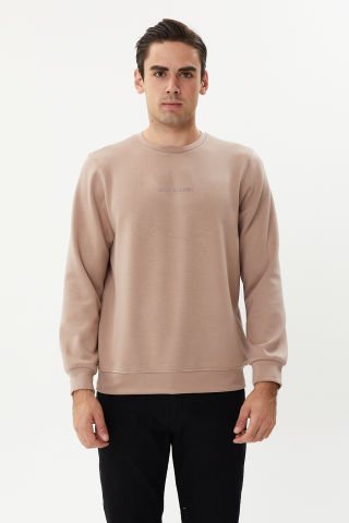 ESW 2892 Bisiklet Yaka Scuba Kumaş İnce Erkek Sweatshirt Vizon