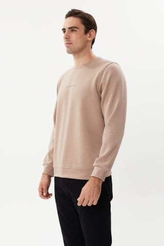 ESW 2892 Bisiklet Yaka Scuba Kumaş İnce Erkek Sweatshirt Vizon