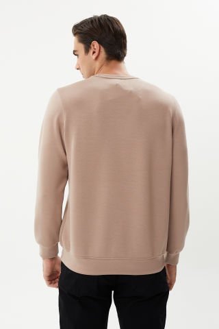 ESW 2892 Bisiklet Yaka Scuba Kumaş İnce Erkek Sweatshirt Vizon
