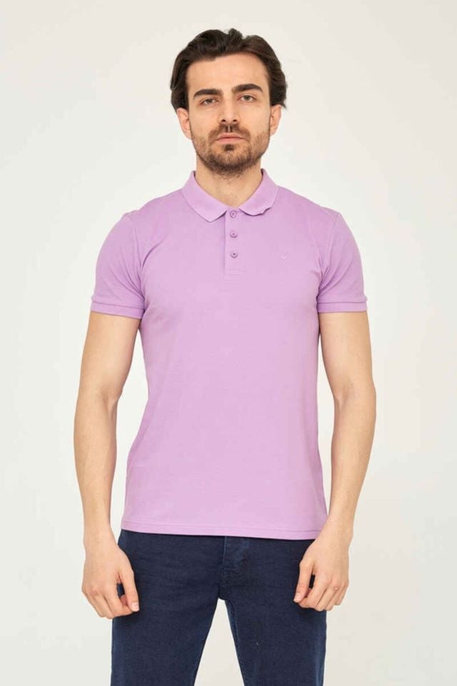 CAZ 4613 Polo Yaka Erkek Yakalı Pike T-Shirt Lila