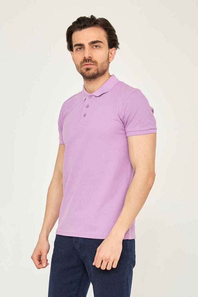 CAZ 4613 Polo Yaka Erkek Yakalı Pike T-Shirt Lila