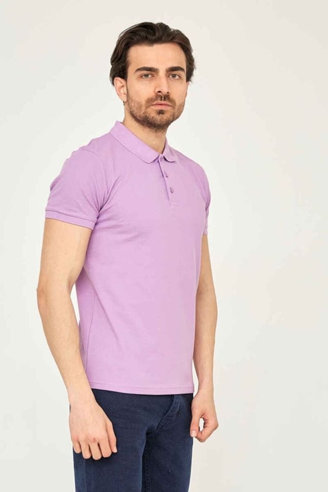 CAZ 4613 Polo Yaka Erkek Yakalı Pike T-Shirt Lila