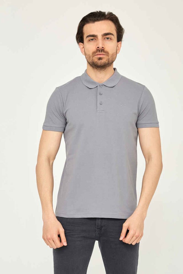 CAZ 4613 Polo Yaka Erkek Yakalı Pike T-Shirt A.Gri