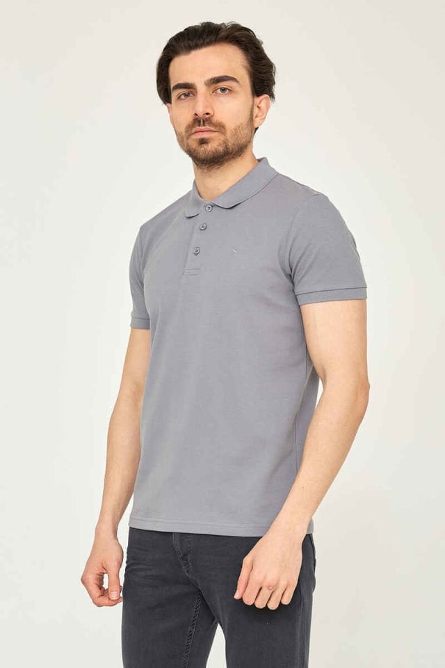CAZ 4613 Polo Yaka Erkek Yakalı Pike T-Shirt A.Gri