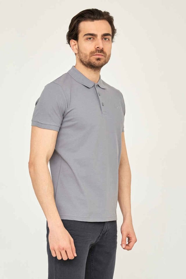 CAZ 4613 Polo Yaka Erkek Yakalı Pike T-Shirt A.Gri