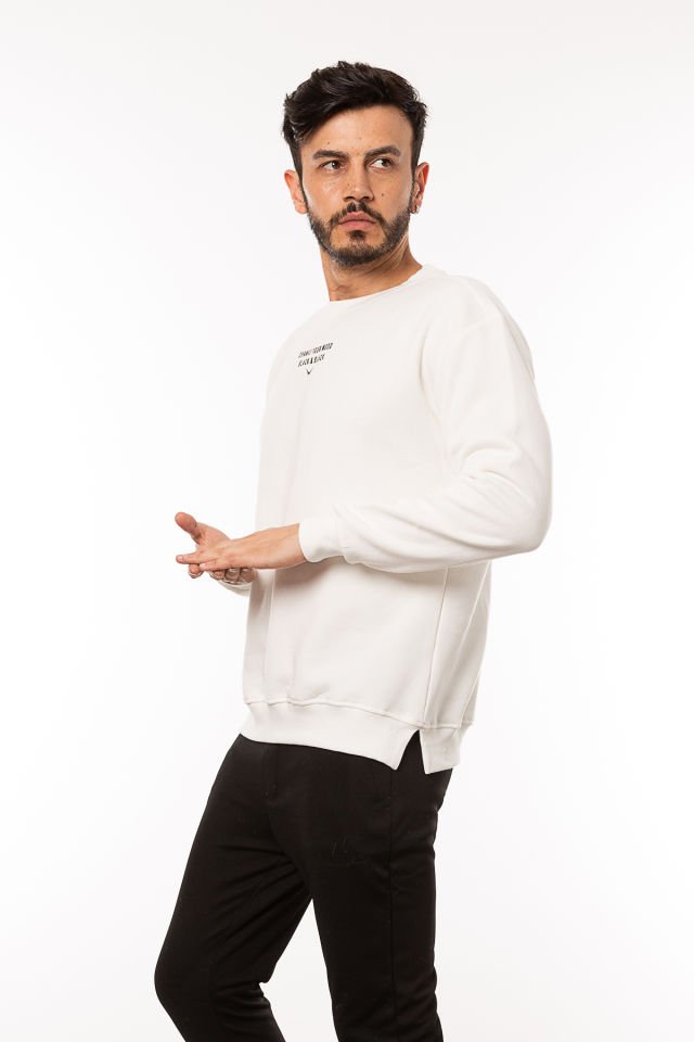 CAZ 5107 Sırt Baskılı Bisiklet Yaka Oversize Erkek Sweatshirt Ekru