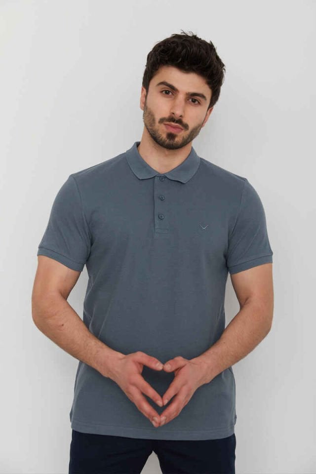 CAZ 4613 - 4713 Polo Yaka Erkek Yakalı Pike T-Shirt Gri