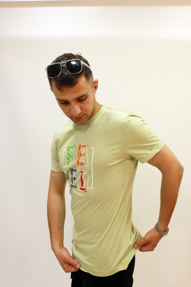 Caz 4131 Erkek Bisiklet Yaka Baskılı T-shirt A.Nil