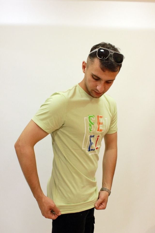 Caz 4131 Erkek Bisiklet Yaka Baskılı T-shirt A.Nil