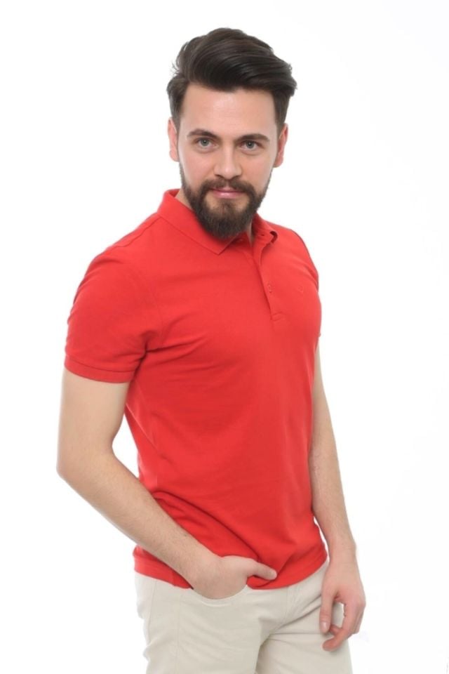 CAZ 4613 Polo Yaka Erkek Yakalı Pike T-Shirt Bayrak Kırmızı