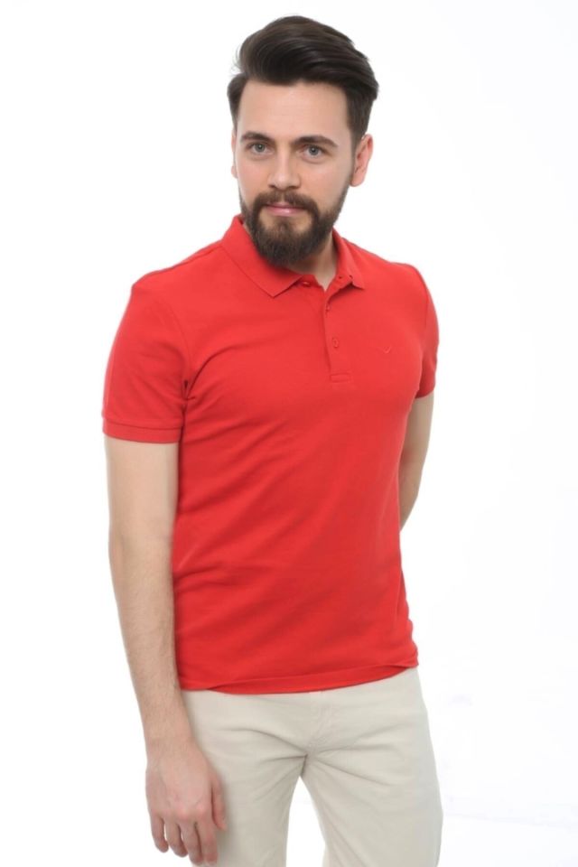 CAZ 4613 Polo Yaka Erkek Yakalı Pike T-Shirt Bayrak Kırmızı