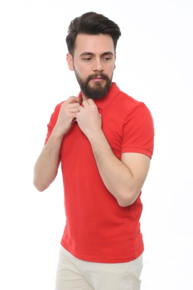 CAZ 4613 Polo Yaka Erkek Yakalı Pike T-Shirt Bayrak Kırmızı