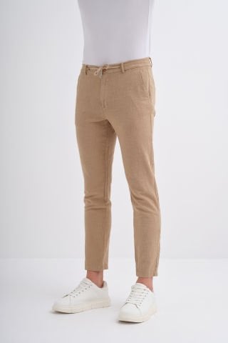 Cazador 0008 Bel Bağcıklı Ham Keten Jogger Pantolon Camel