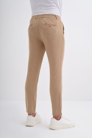 Cazador 0008 Bel Bağcıklı Ham Keten Jogger Pantolon Camel