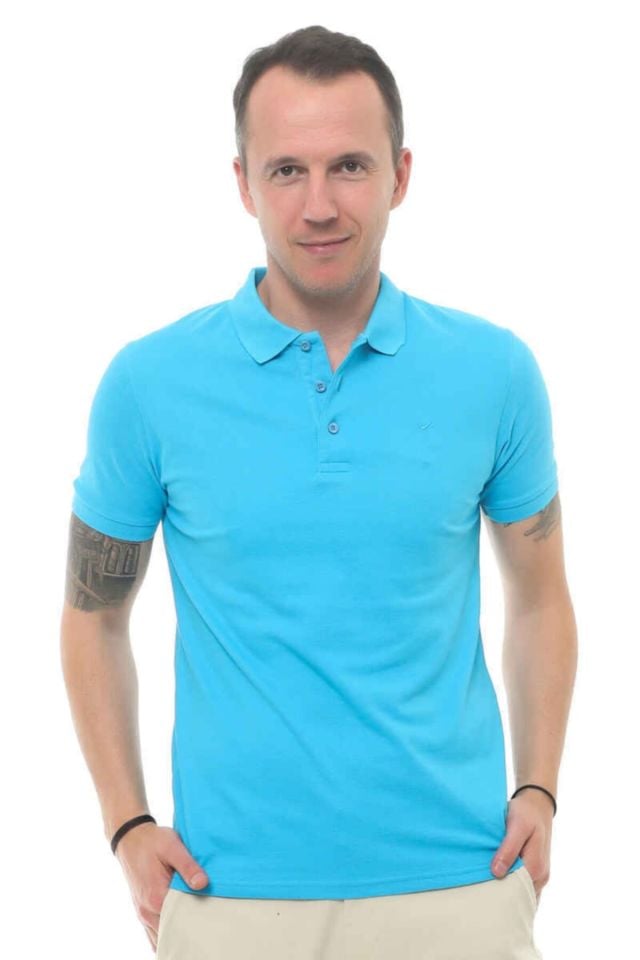 CAZ 4613 Polo Yaka Erkek Yakalı Pike T-Shirt Aqua