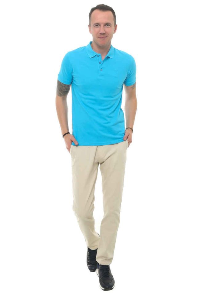 CAZ 4613 Polo Yaka Erkek Yakalı Pike T-Shirt Aqua