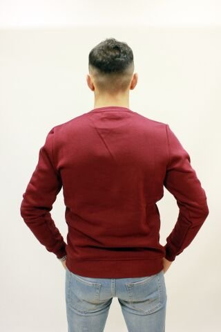 Caz 5225 Baskılı Bisiklet Yaka Erkek 3 İplik Kalın Sweat Bordo